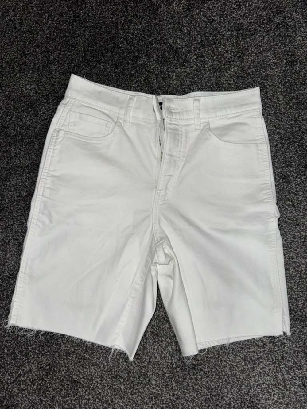 Express White Denim Bermuda Shorts with Raw Hem